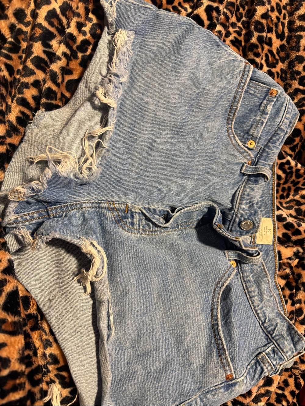 Levi's Light Blue Distressed High-Rise Denim Shorts